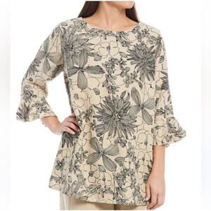 Bryn Walker Chiara Linen Floral Print
3/4 Ruffle Sleeve Blouse Top Size Medium